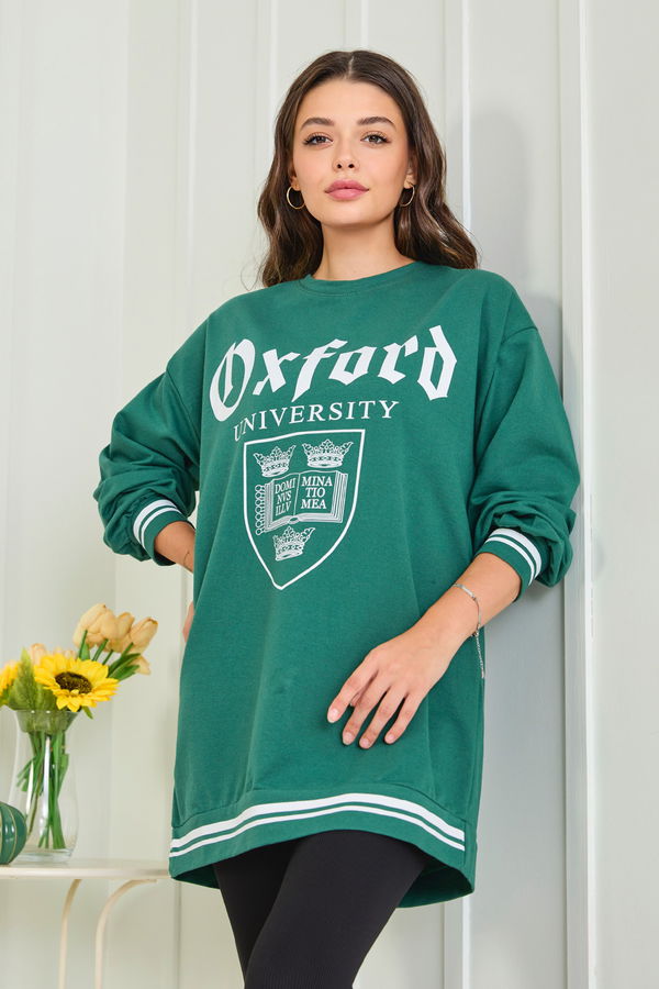 Düz Bisiklet Yaka Kadın Haki Sweat - 23014