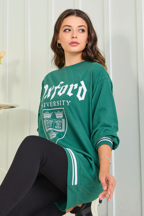 Düz Bisiklet Yaka Kadın Haki Sweat - 23014