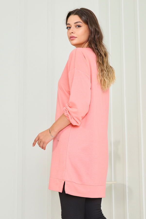 Düz Bisiklet Yaka Kadın Pembe Tunik - 23013