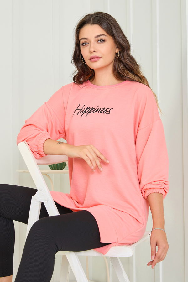 Düz Bisiklet Yaka Kadın Pembe Tunik - 23013