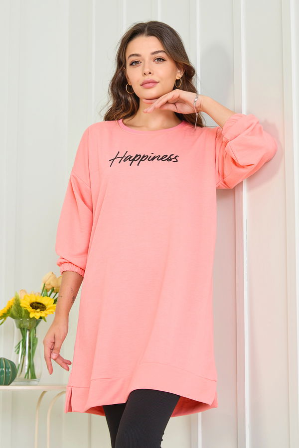 Düz Bisiklet Yaka Kadın Pembe Tunik - 23013