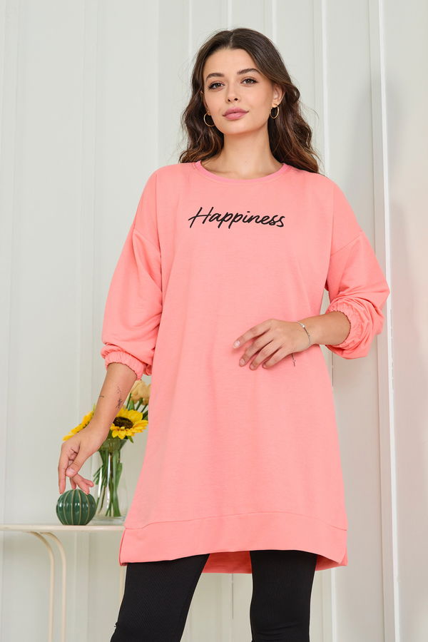 Düz Bisiklet Yaka Kadın Pembe Tunik - 23013
