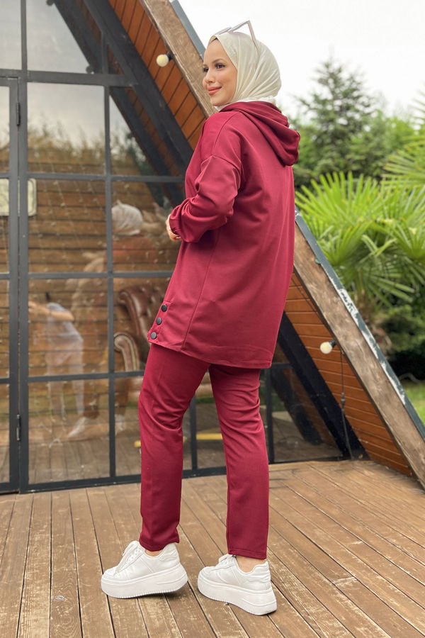 Düz Orta Kadın Bordo Tunik Pantolon - 11403