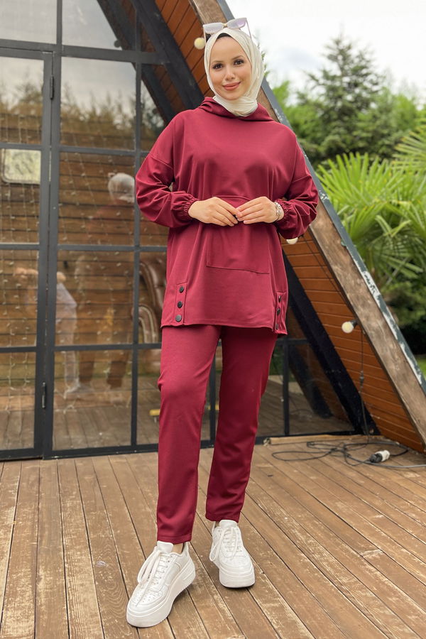 Düz Orta Kadın Bordo Tunik Pantolon - 11403