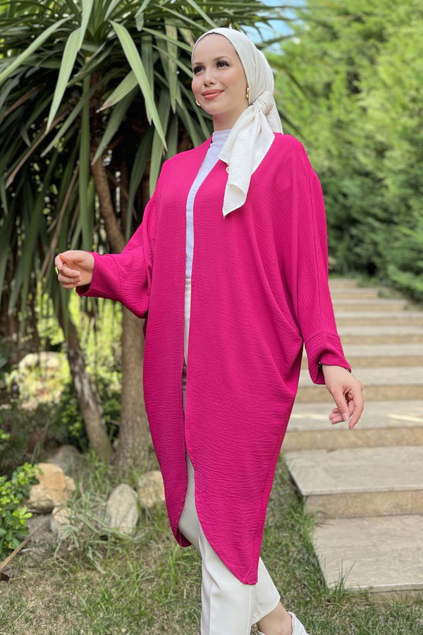 Düz Ceket Yaka Kadın Fuşya Kimono - 11657