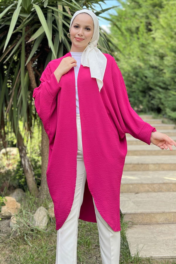 Düz Ceket Yaka Kadın Fuşya Kimono - 11657