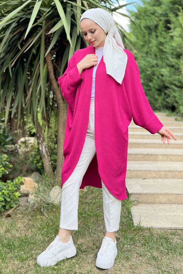 Düz Ceket Yaka Kadın Fuşya Kimono - 11657