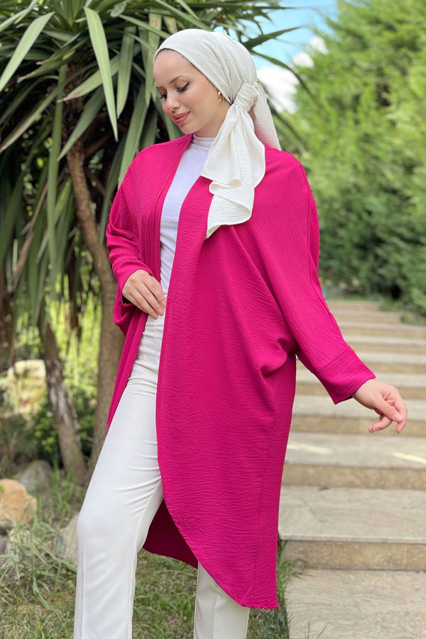 Düz Ceket Yaka Kadın Fuşya Kimono - 11657