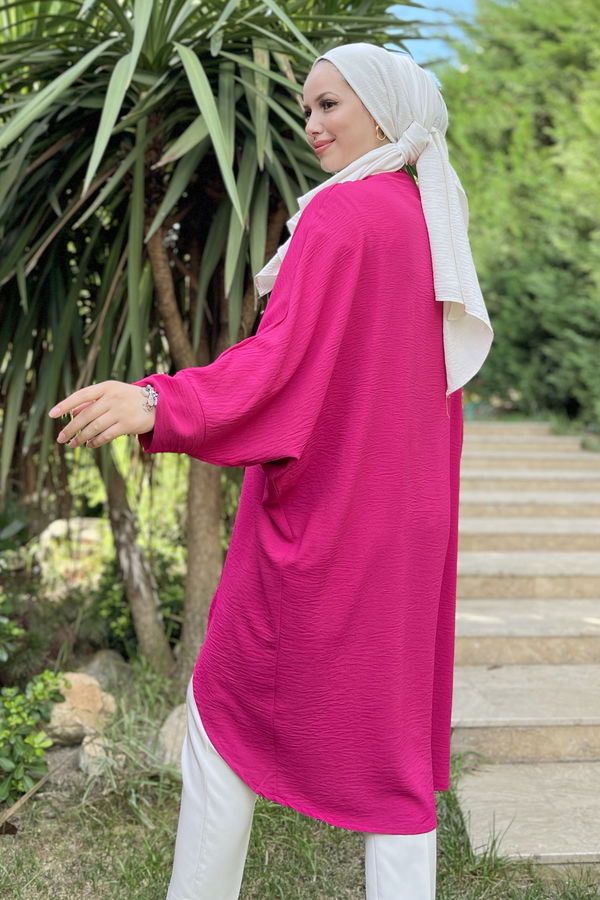Düz Ceket Yaka Kadın Fuşya Kimono - 11657