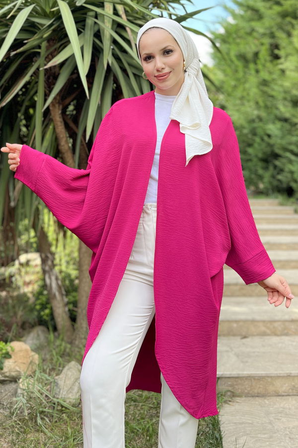 Düz Ceket Yaka Kadın Fuşya Kimono - 11657