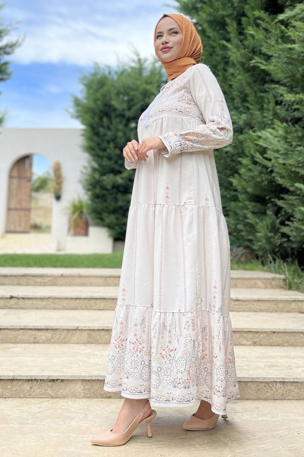 Düz Bisiklet Yaka Kadın Vizon Elbise - 11674