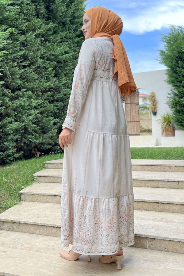 Düz Bisiklet Yaka Kadın Vizon Elbise - 11674