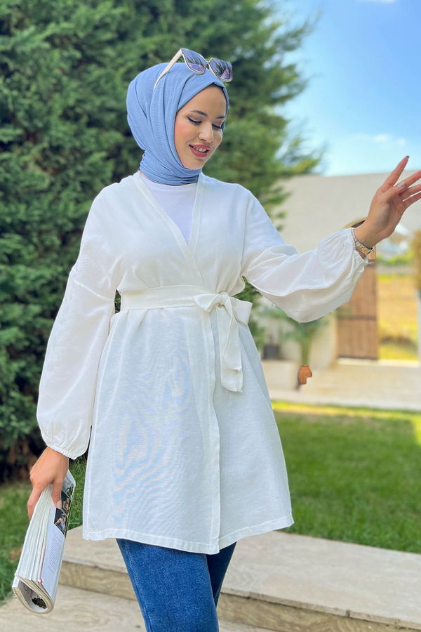 Düz Ceket Yaka Kadın Beyaz Ceket - 11692