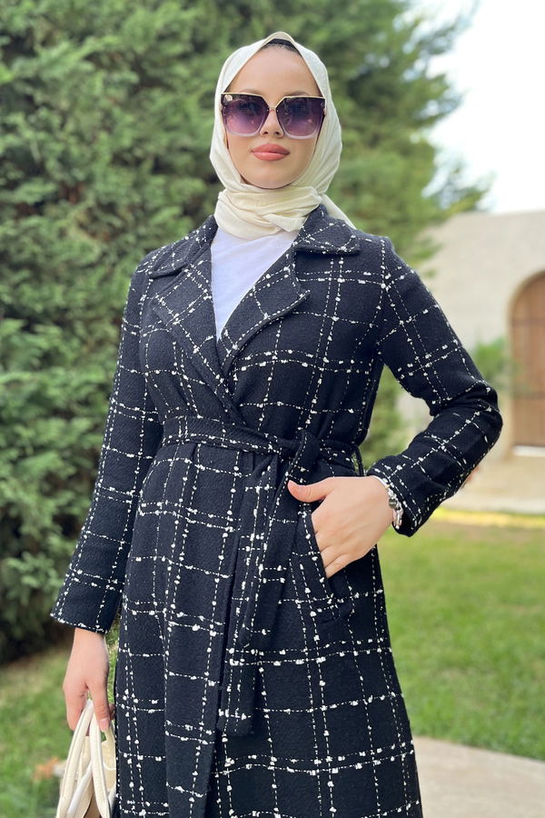 Düz Ceket Yaka Kadın Siyah Kap - 23022