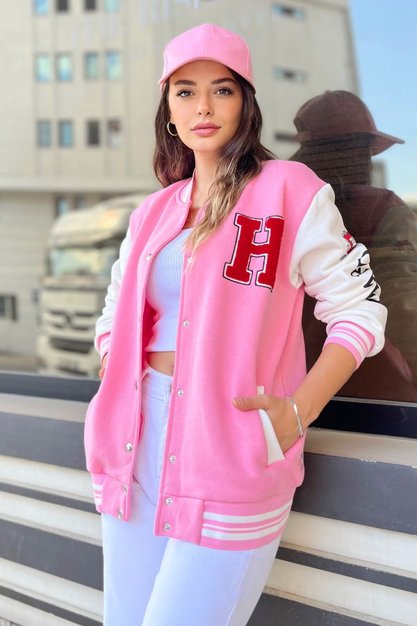 Düz Ceket Yaka Kadın Pembe Kolej Ceket - 23028