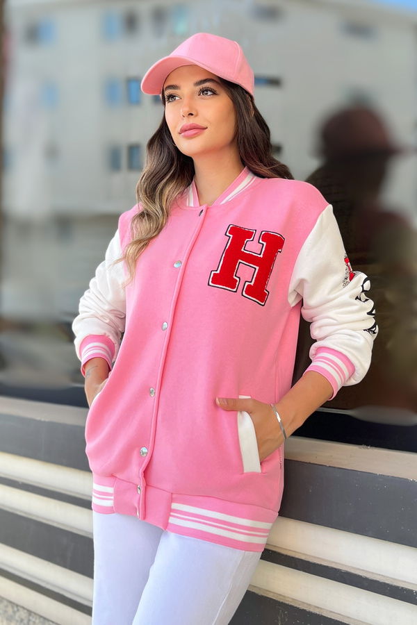Düz Ceket Yaka Kadın Pembe Kolej Ceket - 23028