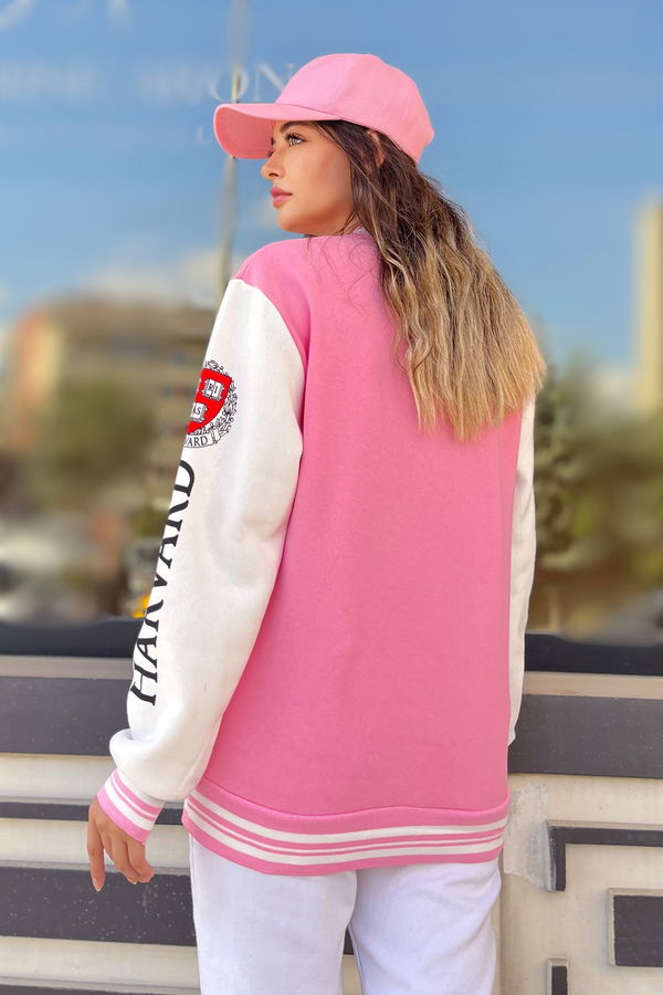 Düz Ceket Yaka Kadın Pembe Kolej Ceket - 23028