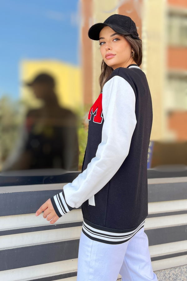 Düz Ceket Yaka Kadın Siyah Kolej Ceket - 23029
