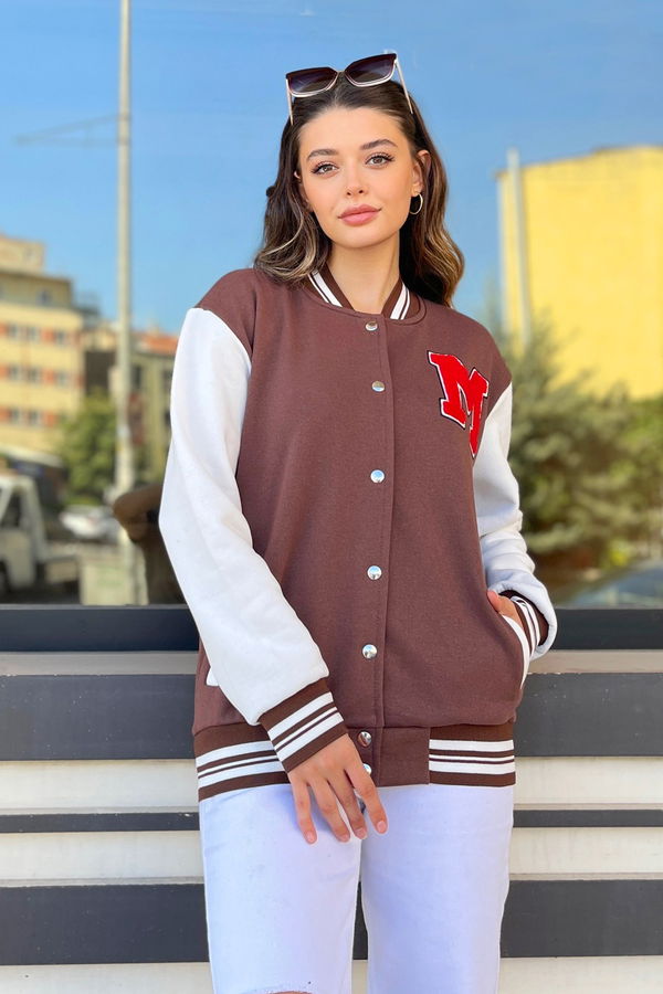 Düz Ceket Yaka Kadın Kahverengi Kolej Ceket - 23029