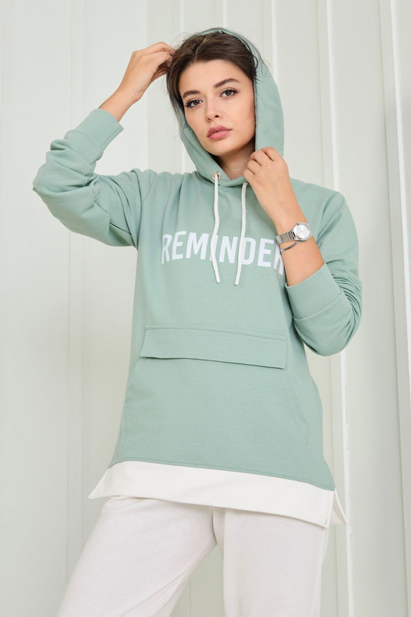 Düz Kapşonlu Yaka Kadın Yeşil Sweat - 23040