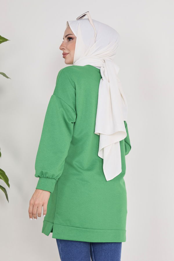 Düz Bisiklet Yaka Kadın Yeşil Sweat - 23031