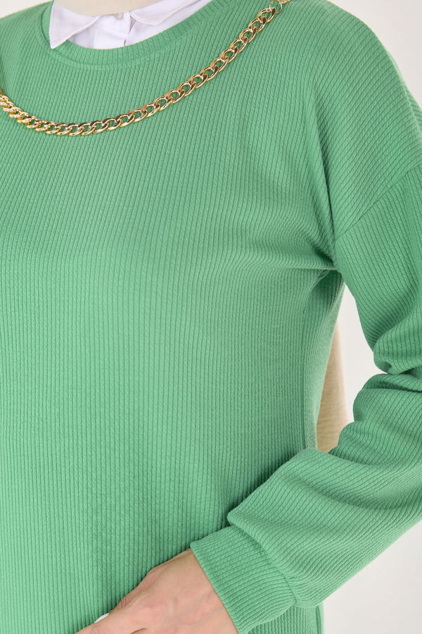 Düz Bisiklet Yaka Kadın Yeşil Tunik+Pantolon - 23039