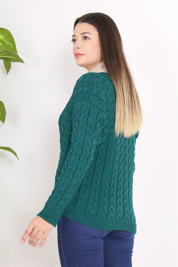 Düz Ceket Yaka Kadın Yeşil Triko Hırka - 23091 YEŞİL