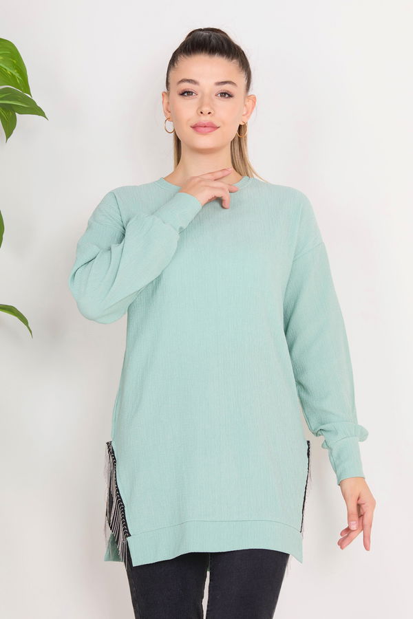 Düz Bisiklet Yaka Kadın Yeşil Tunik - 23142
