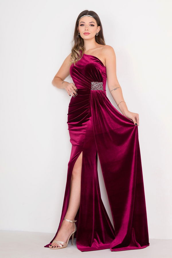 Düz Orta Kadın Bordo Abiye Elbise - 23146