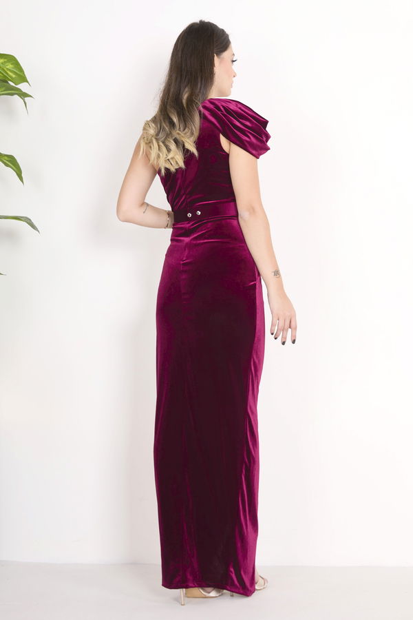 Düz Orta Kadın Bordo Abiye Elbise - 23147 BORDO