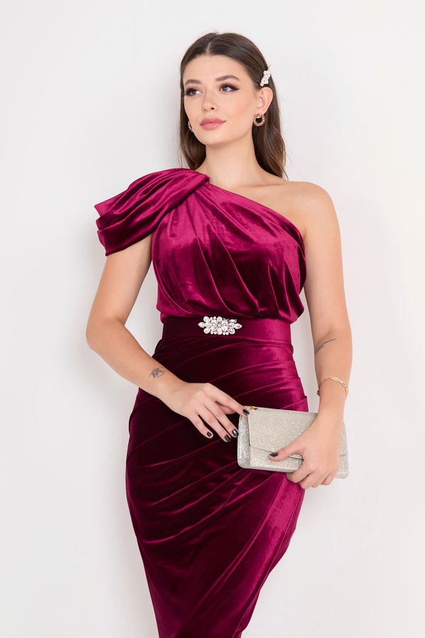 Düz Orta Kadın Bordo Abiye Elbise - 23147 BORDO