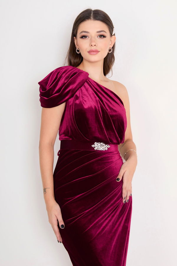 Düz Orta Kadın Bordo Abiye Elbise - 23147 BORDO