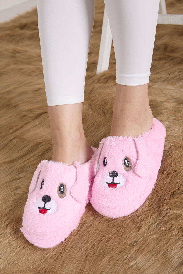 Kadın Pembe Peluş Köpekli Ev Terliği - 23326