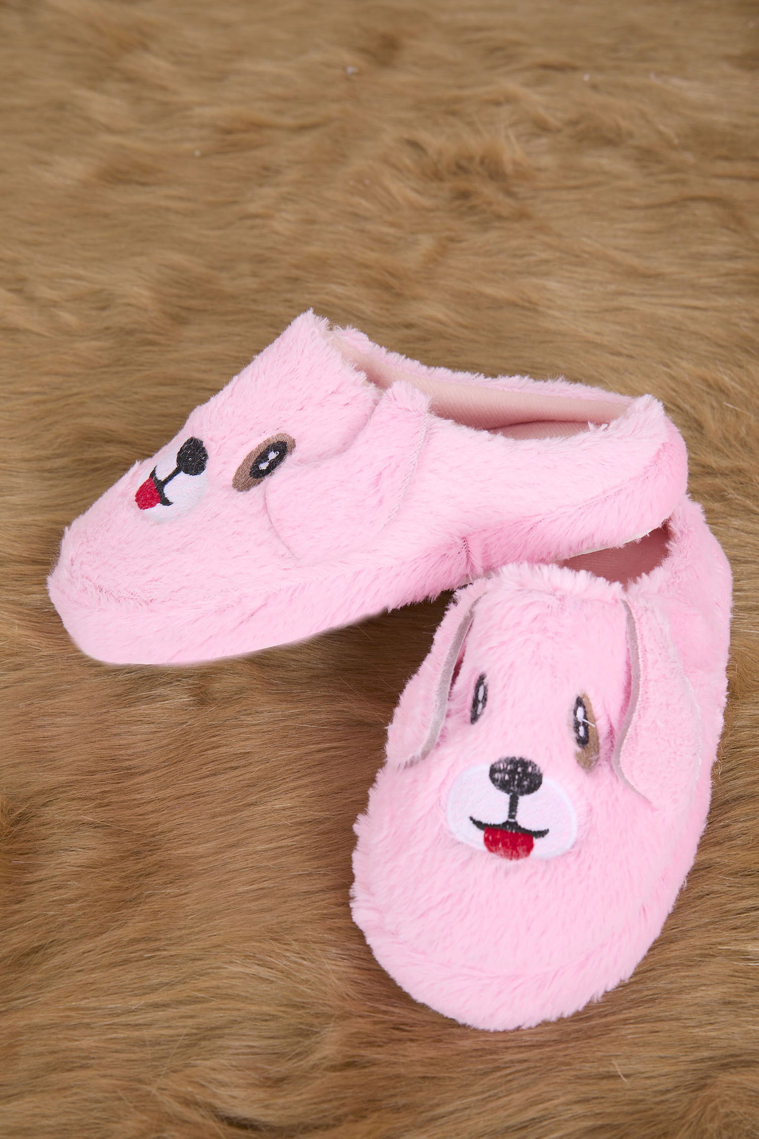 Kadın Pembe Peluş Köpekli Ev Terliği - 23326