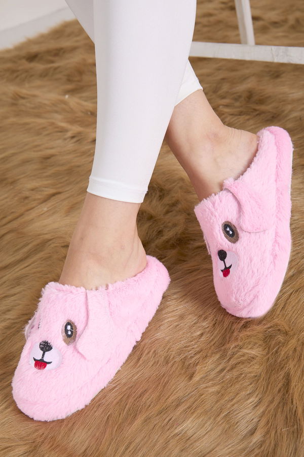 Kadın Pembe Peluş Köpekli Ev Terliği - 23326