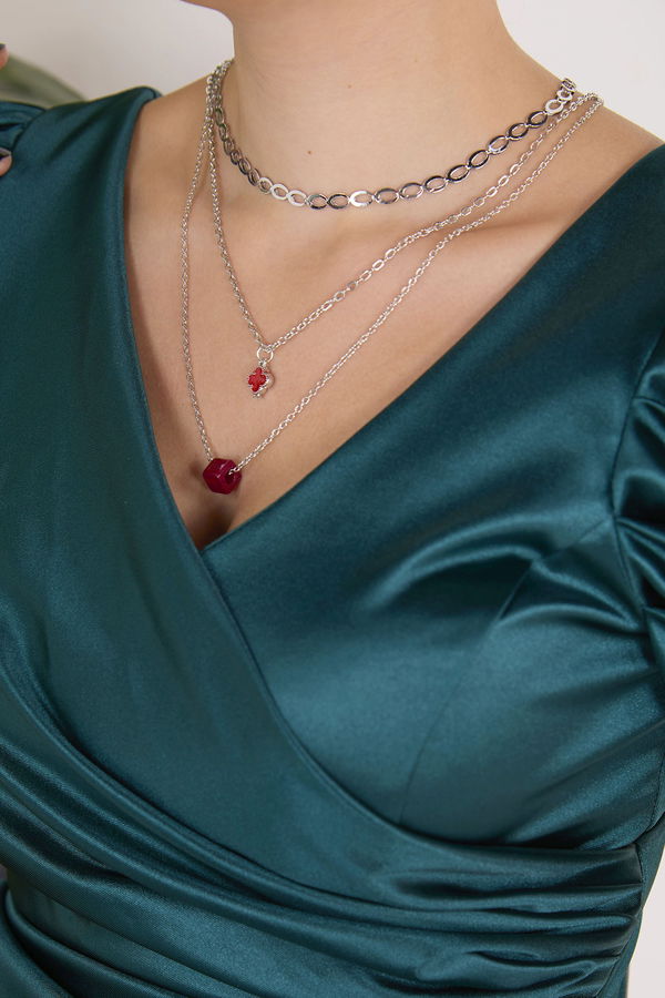 Kadın Bordo Kolye - 23253