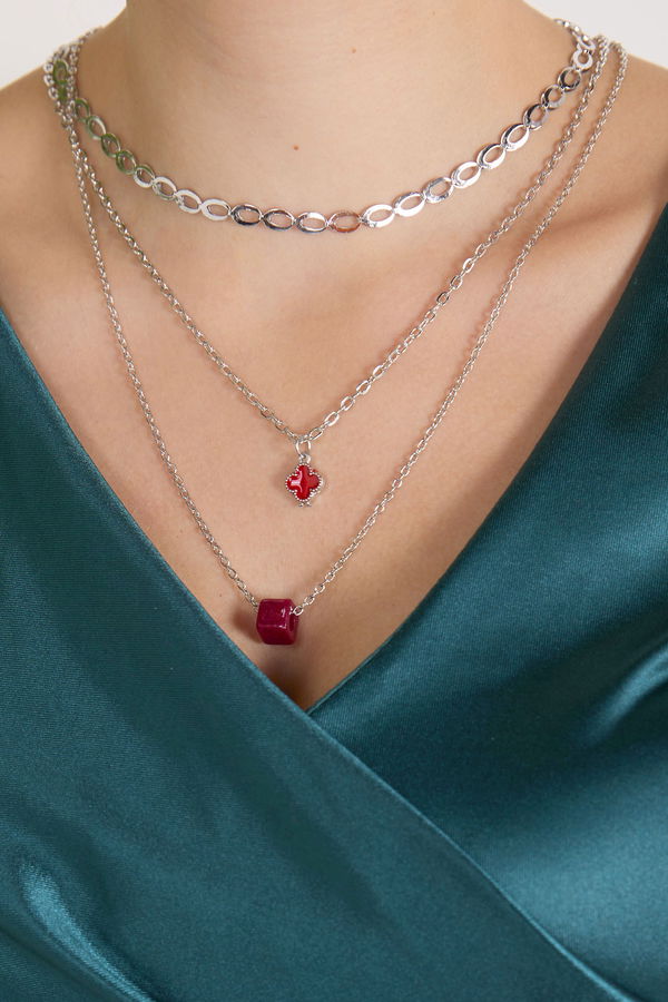 Kadın Bordo Kolye - 23253