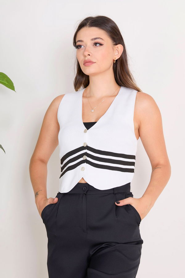 Düz Orta Kadın Beyaz Triko Hırka - 23362 BEYAZ