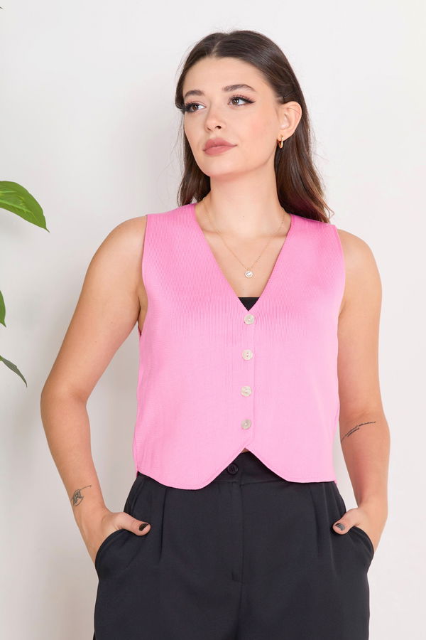Düz Orta Kadın Pembe Triko Hırka - 23359 PEMBE