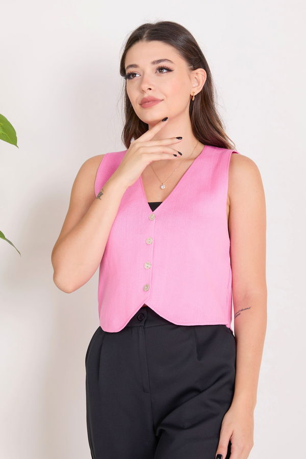 Düz Orta Kadın Pembe Triko Hırka - 23359 PEMBE