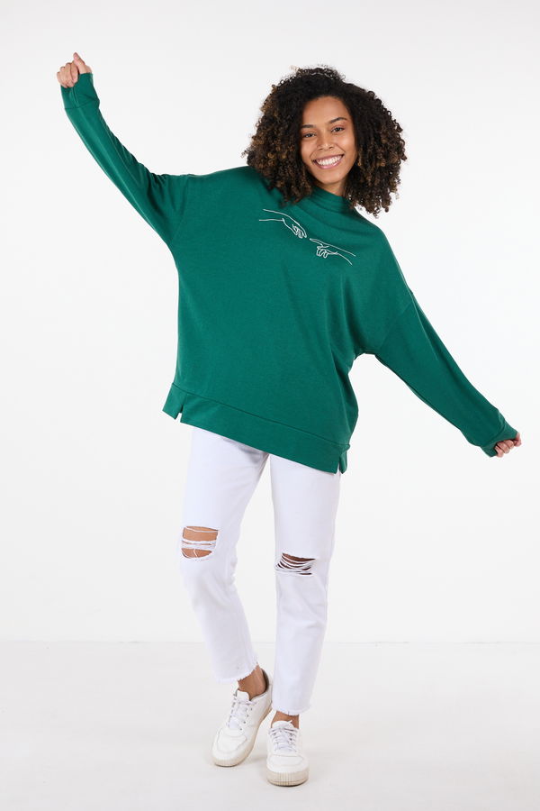 Düz Bisiklet Yaka Kadın Yeşil Sweat - 23420 YEŞİL