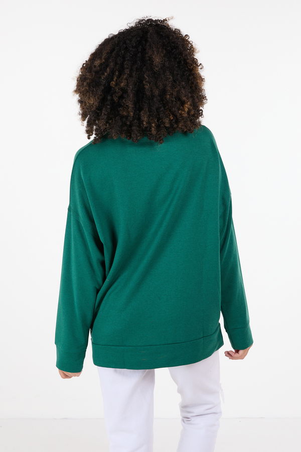 Düz Bisiklet Yaka Kadın Yeşil Sweat - 23420 YEŞİL