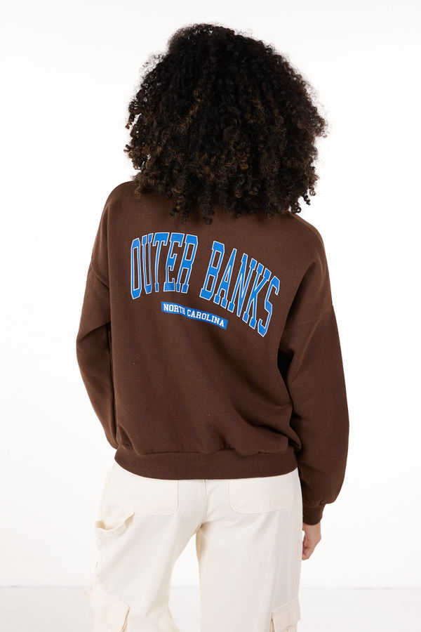 Düz Bisiklet Yaka Kadın Kahverengi Sweat - 23422
