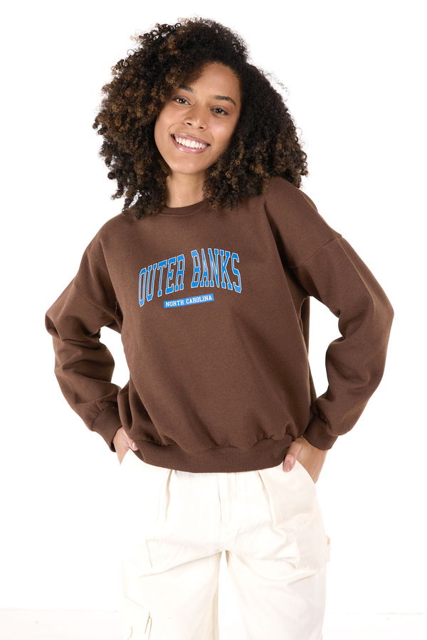 Düz Bisiklet Yaka Kadın Kahverengi Sweat - 23422
