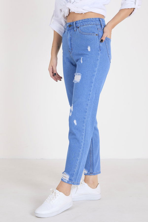 Düz Orta Kadın Mavi Kot Pantolon - 23394
