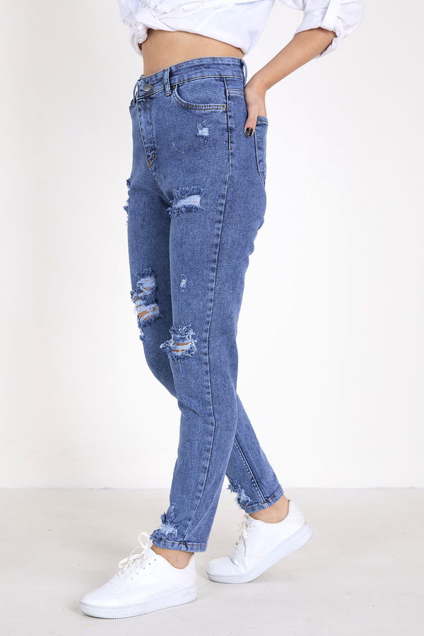 Düz Orta Kadın Mavi Kot Pantolon - 23397