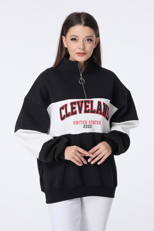 Düz Yarım Balıkçı Yaka Kadın Siyah Sweat - 23457