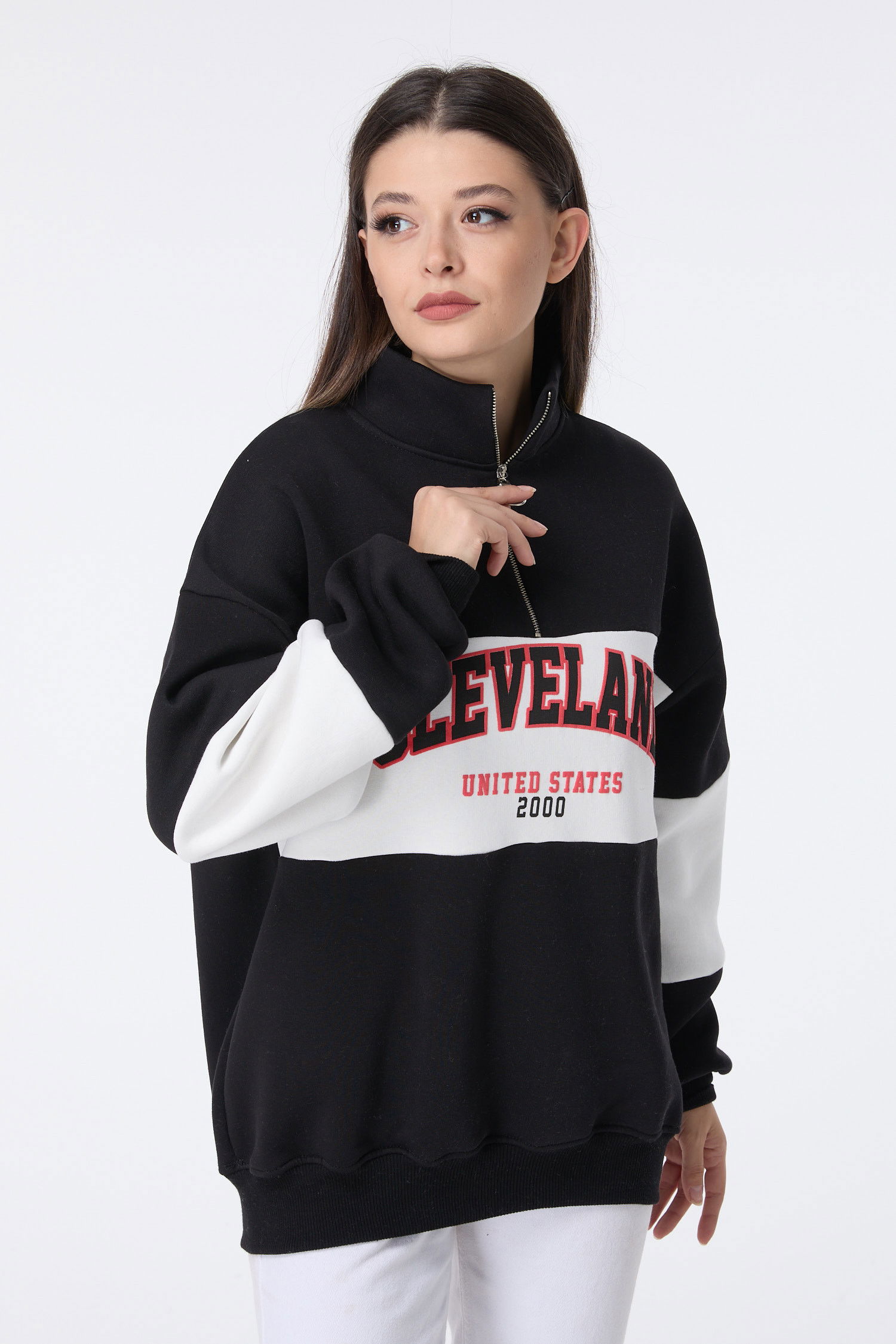 Düz Yarım Balıkçı Yaka Kadın Siyah Sweat - 23457