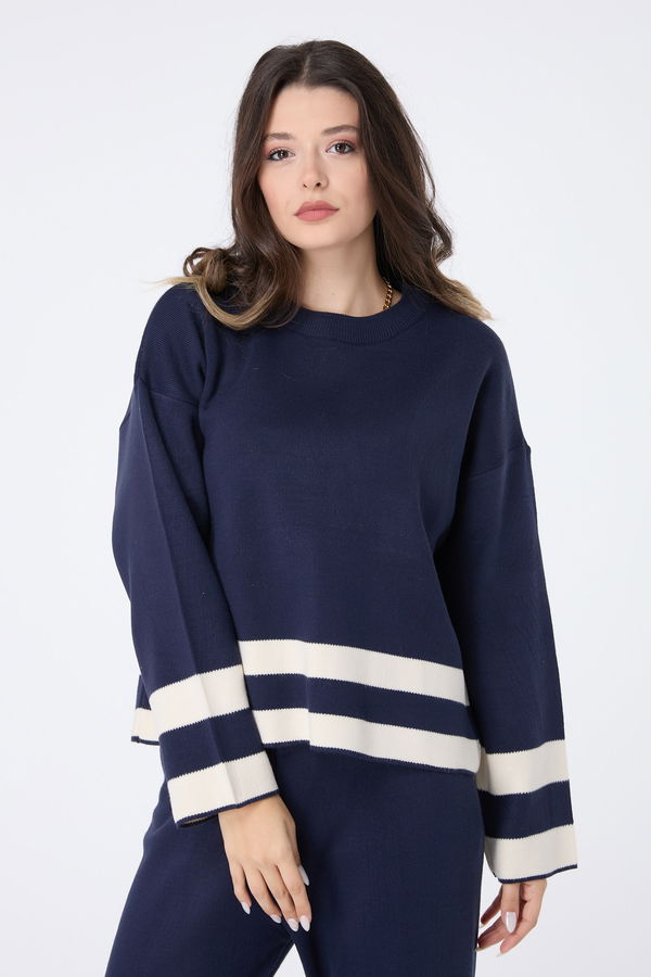 Düz Orta Kadın Lacivert Triko Tunik Pantolon - 23410