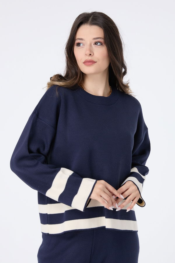 Düz Orta Kadın Lacivert Triko Tunik Pantolon - 23410